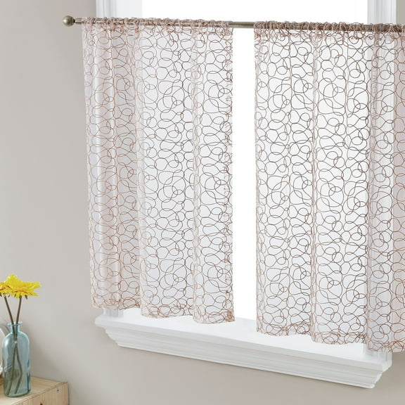 THD Francine Embroidered Sheer Voile Window Curtain Short Rod Pocket Tiers, Set of 2
