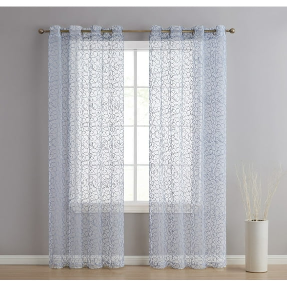 THD Francine Embroidered Soft Decorative Sheer Voile Light Filtering Grommet Curtain Panels - Pair
