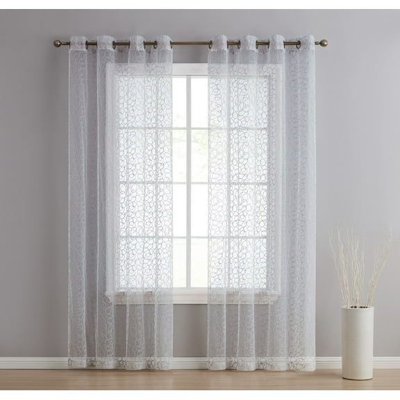 THD Francine Embroidered Soft Decorative Sheer Voile Light Filtering Grommet Curtain Panels - Pair