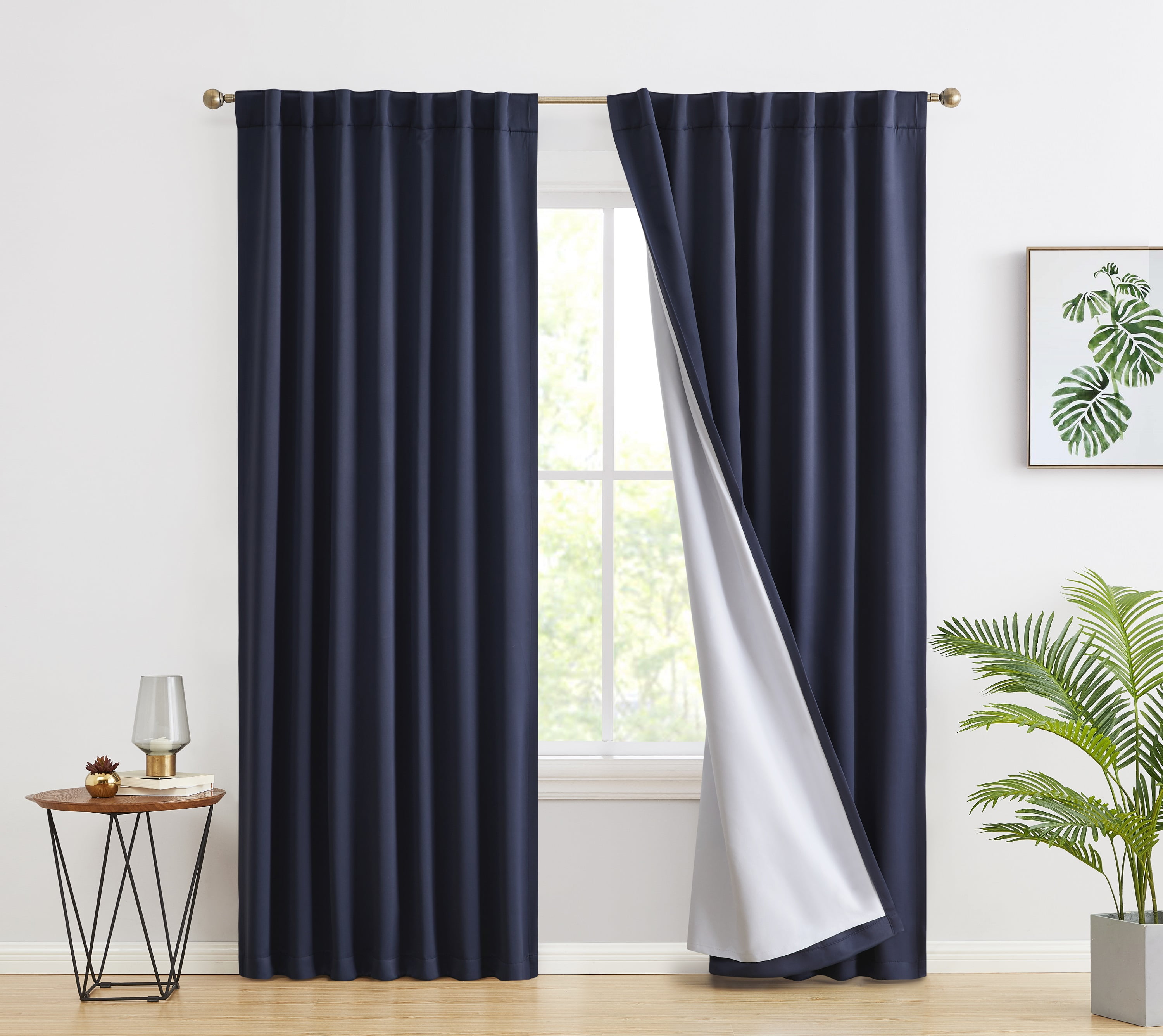 Navy Blue 96" Blackout Polyester Rod Pocket Curtains