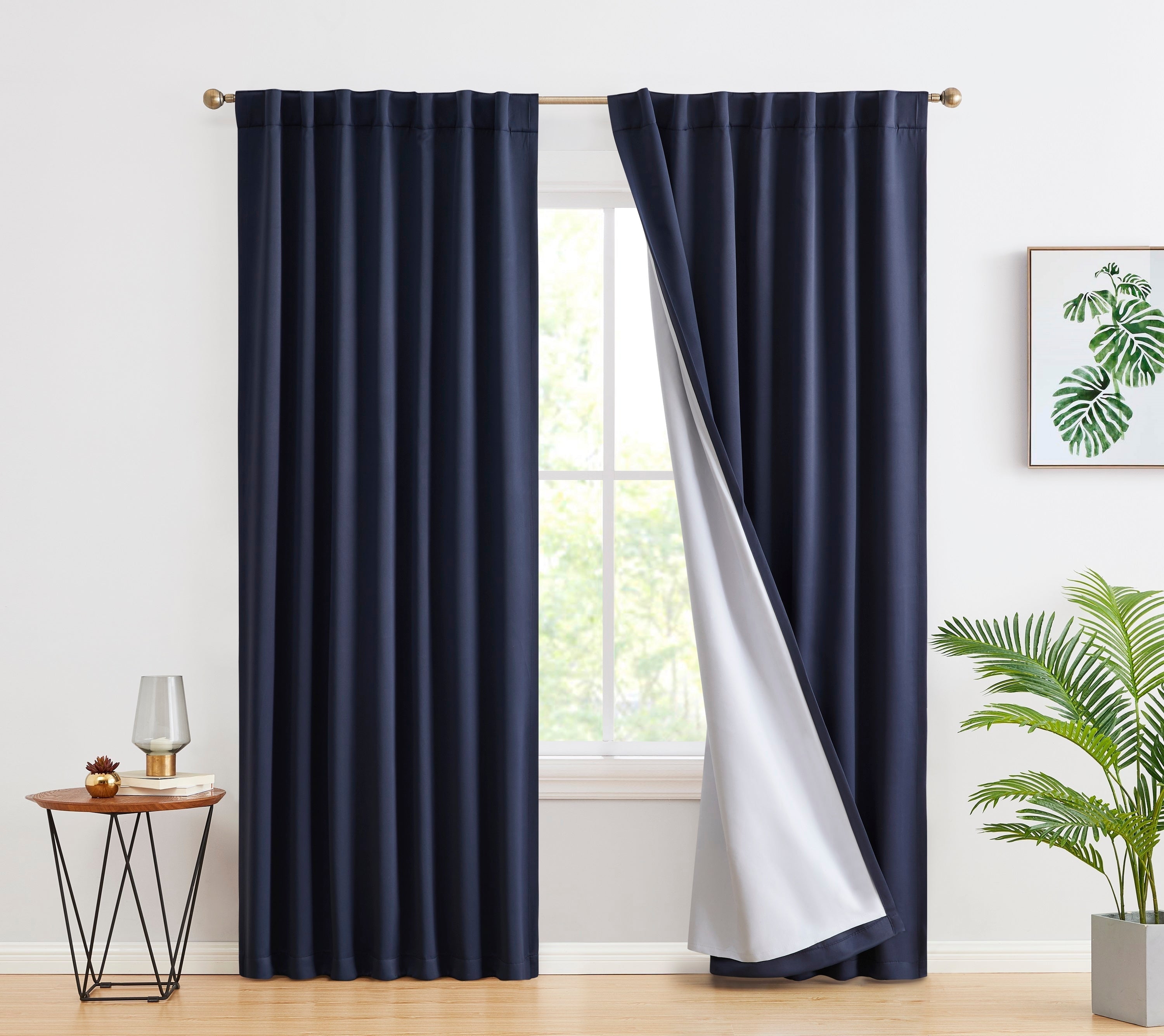 Navy Blue 96" Blackout Polyester Rod Pocket Curtains