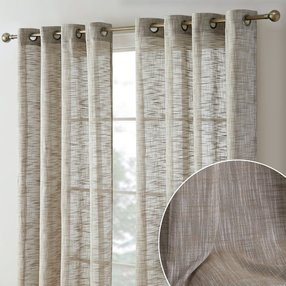 THD Harley Faux Linen Textured Semi Sheer Sun Light Filtering Window Grommet Curtain Panels, 2 Panels