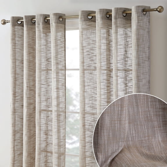 THD Harley Faux Linen Textured Semi Sheer Sun Light Filtering Window Grommet Curtain Panels, Set of 2 Panels