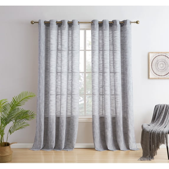 THD Harley Faux Linen Textured Semi Sheer Sun Light Filtering Window Grommet Curtain Panels, Set of 2 Panels