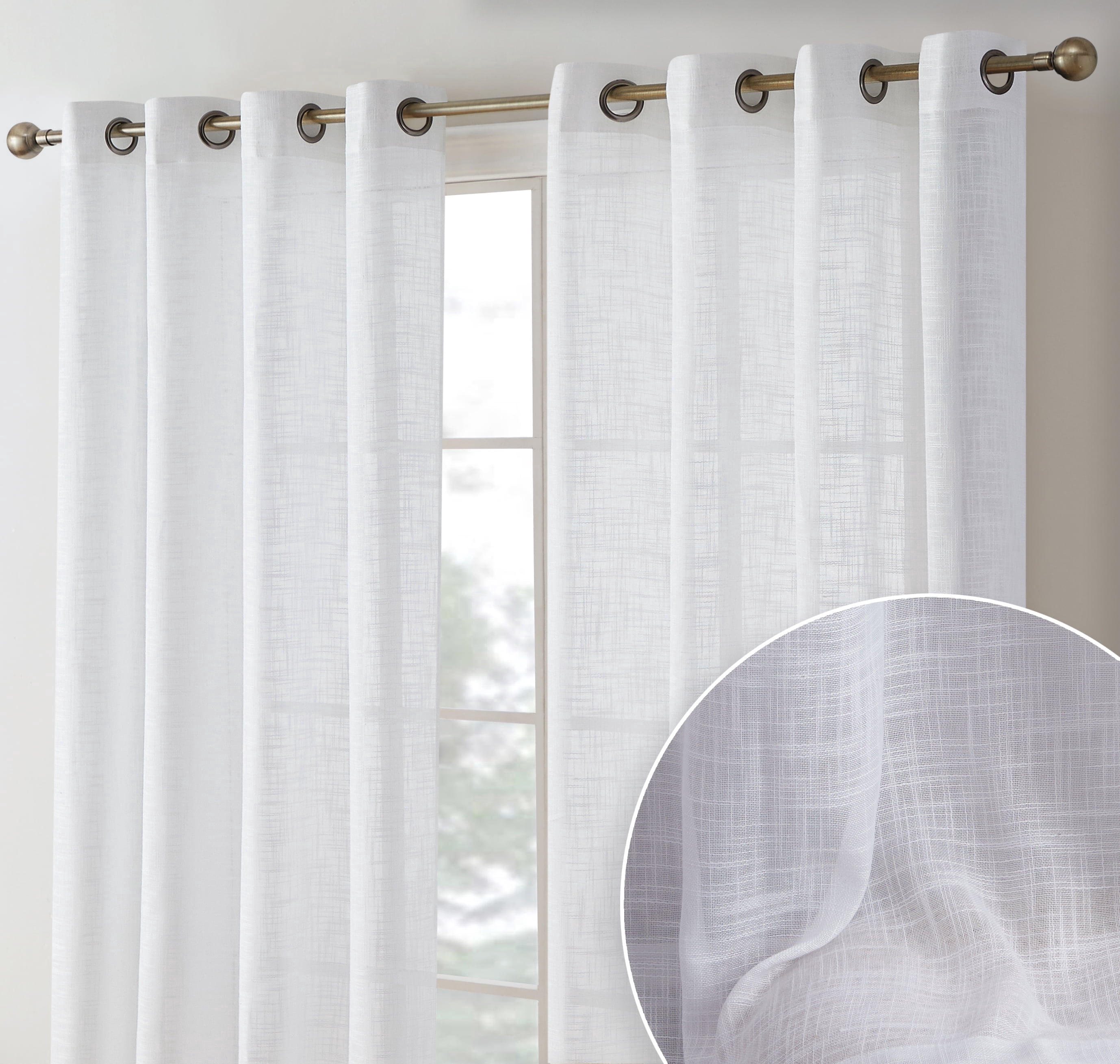 THD Harley Faux Linen Textured Semi Sheer Sun Light Filtering Window Grommet Curtain Panels, Set of 2 Panels