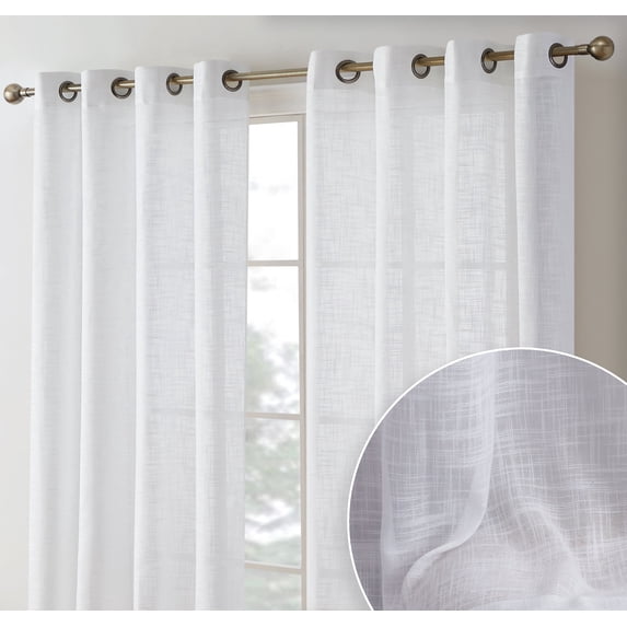 THD Harley Faux Linen Textured Semi Sheer Sun Light Filtering Window Grommet Curtain Panels, Set of 2 Panels
