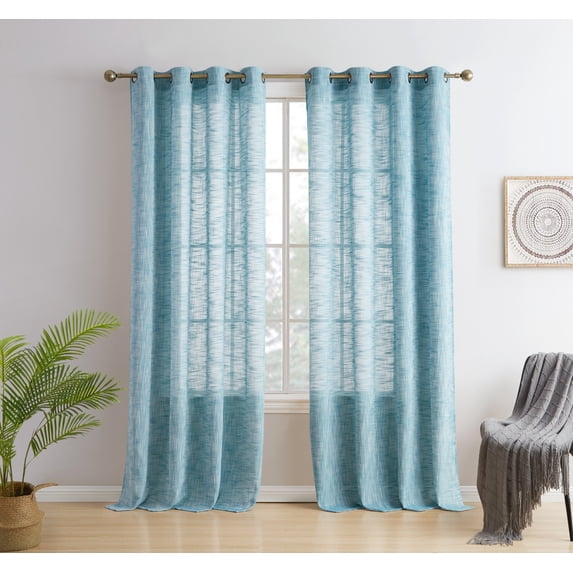 THD Harley Faux Linen Textured Semi Sheer Sun Light Filtering Window Grommet Curtain Panels, Set of 2 Panels
