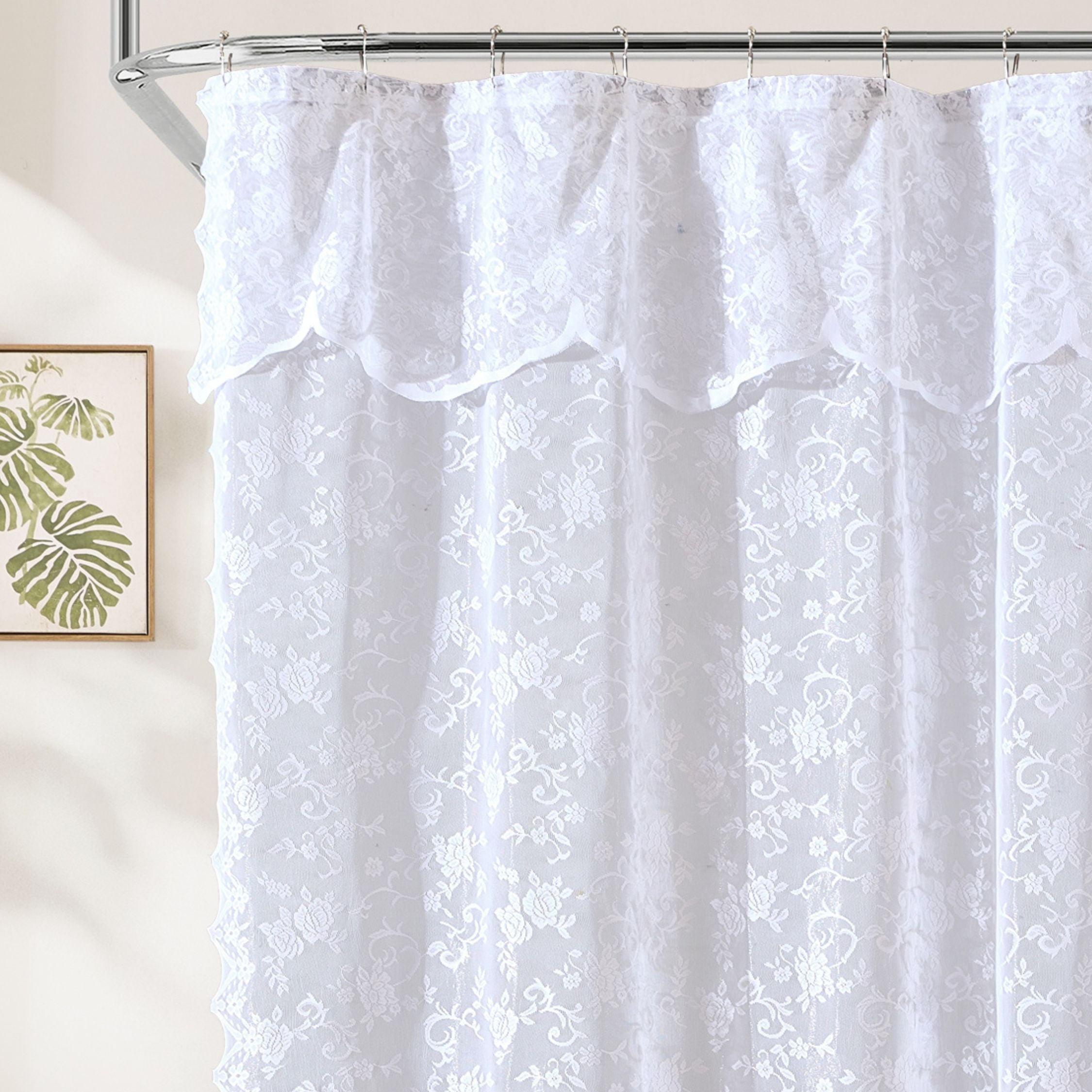 THD Harpy Lace Shower Curtain for Bathroom with Floral Vine Design and ...