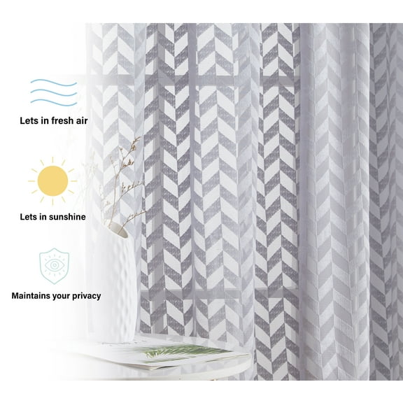 THD Herringbone Lace Thick Semi Sheer Premium Grommet Top Window Curtain Panels - Pair