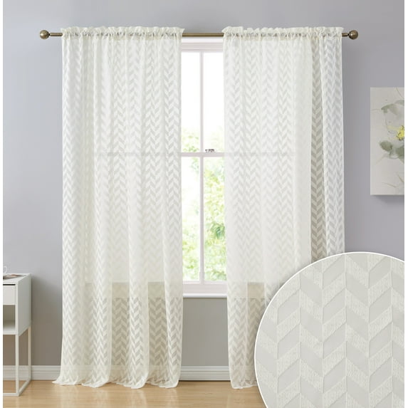 THD Herringbone Lace Thick Semi Sheer Premium Grommet Top Window Curtain Panels - Pair