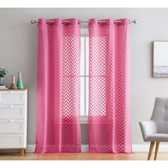 THD Herringbone Lace Thick Semi Sheer Premium Grommet Top Window Curtain Panels - Pair