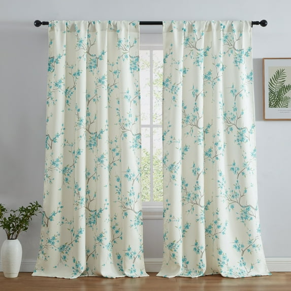 THD Jasmine Floral Faux Silk 100% Blackout Room Darkening Thermal Insulated Energy Efficient Curtain Grommet Panels - Pair
