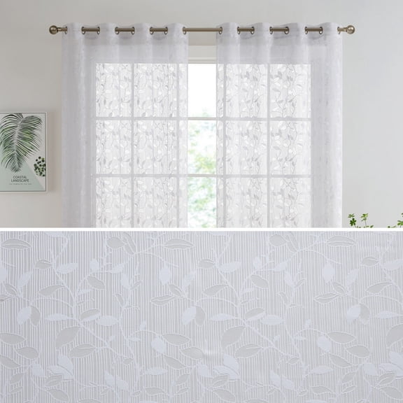 THD Jayce Floral Decorative Semi Sheer Grommet Window Treatment Curtain Drapery Panels - Pair