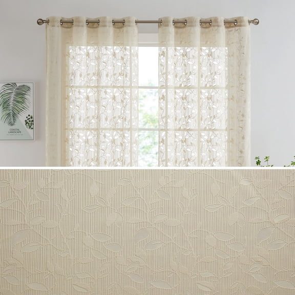 THD Jayce Floral Decorative Semi Sheer Grommet Window Treatment Curtain Drapery Panels - Pair