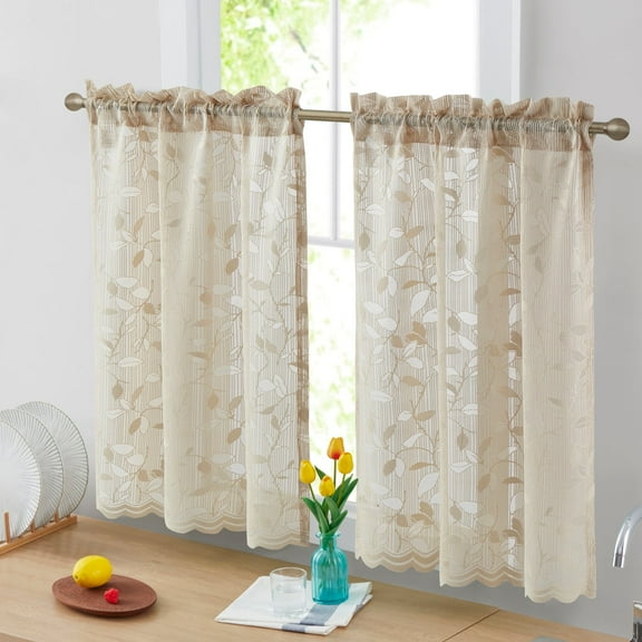 THD Jayce Lace Sheer Kitchen Cafe Curtain Tiers - 30 W x 36 L Inch (Pair)