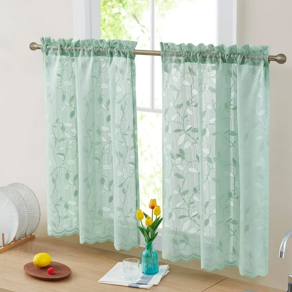 THD Jayce Lace Sheer Kitchen Cafe Curtain Tiers - 30 W x 36 L Inch (Pair)