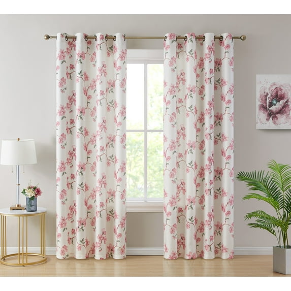 THD Jayde Floral Decorative Textured Light Filtering Grommet Panels - Set of 2