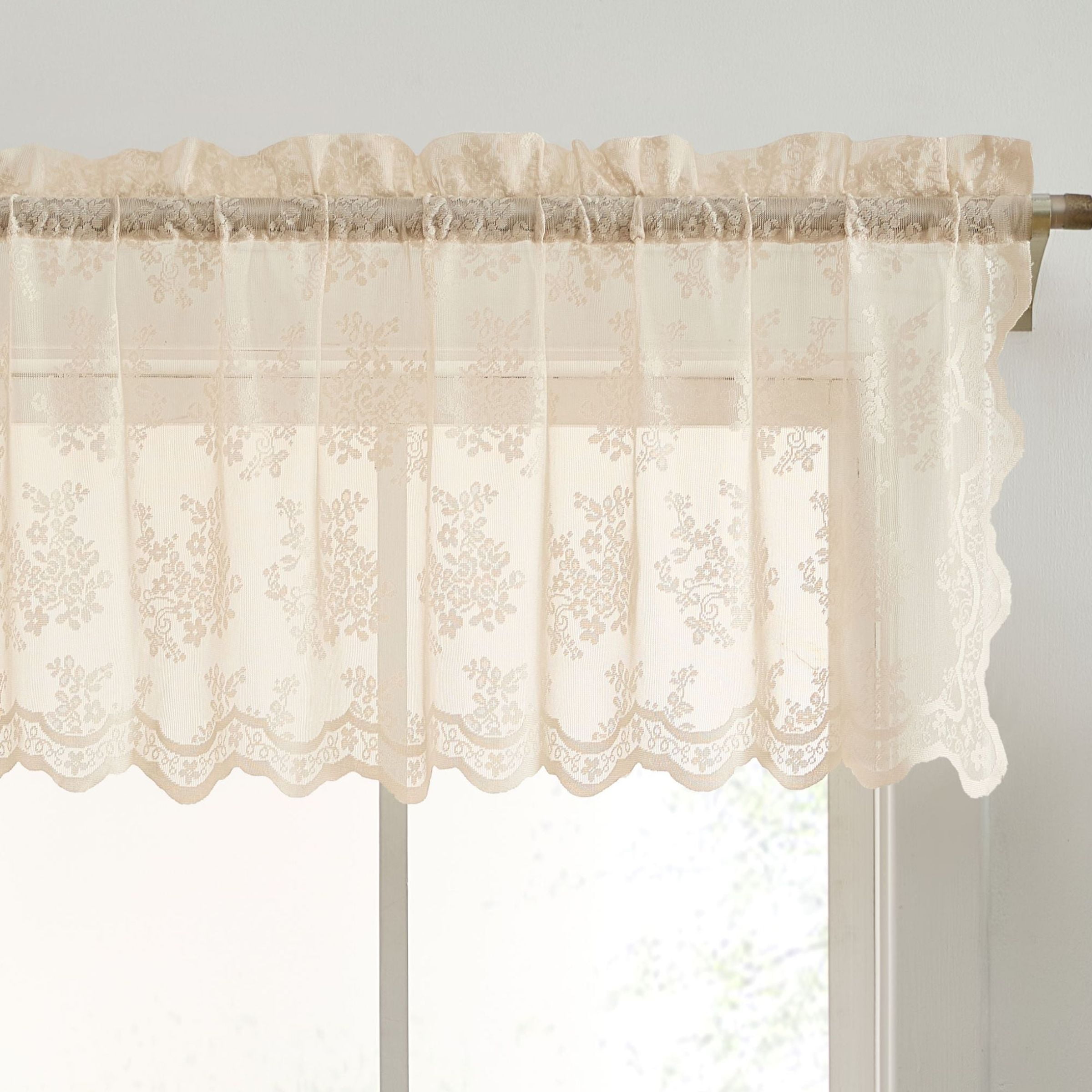Valance Short THD Joelle Floral Semi Sheer Lace Valance for Small Windows, Kitchen ...