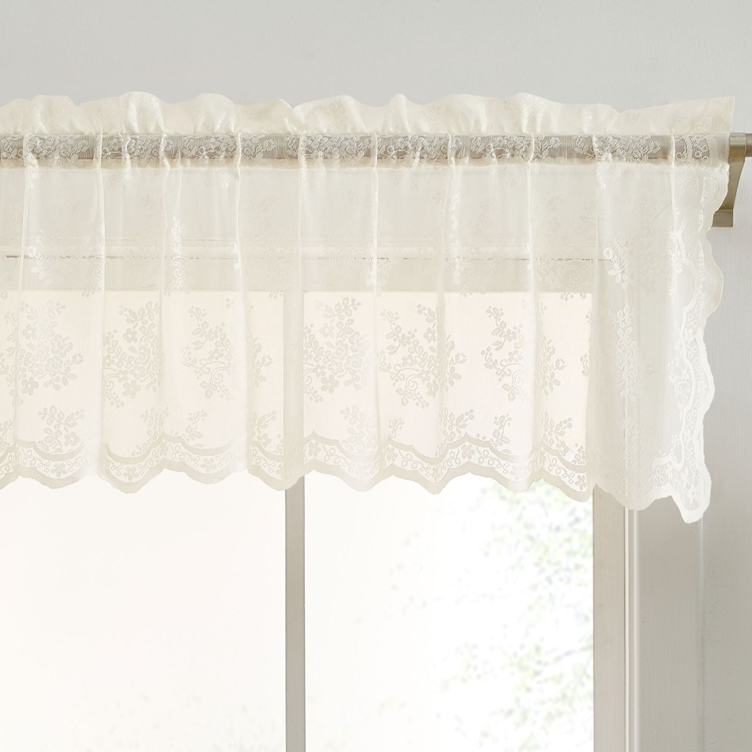 Valance Short THD Joelle Floral Rod Pocket Lace Semi Sheer Voile Short Valance for ...