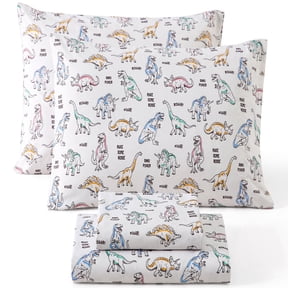 HLC.ME Power Dinosaur Printed Kids Bed Sheets - 3 Piece - Patterned Boys Bed Sheet Set - Wrinkle Resistant & Ultra Soft - Fits Mattresses up to 15 Inches Deep - Twin