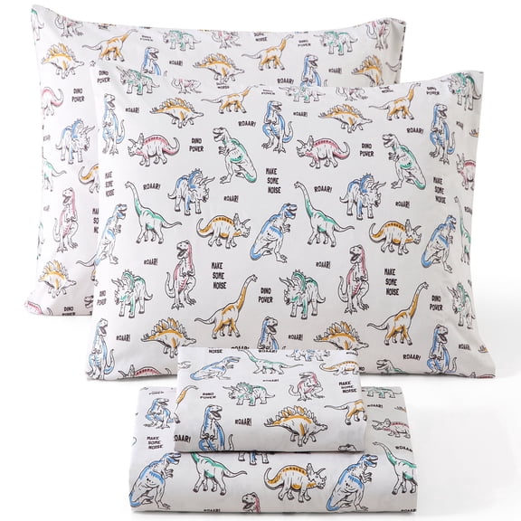 HLC.ME Power Dinosaur Printed Kids Bed Sheets - 3 Piece - Patterned Boys Bed Sheet Set - Wrinkle Resistant & Ultra Soft - Fits Mattresses up to 15 Inches Deep - Twin