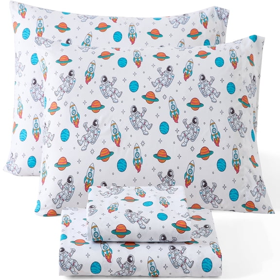 THD Astronaut Space Printed Kids Bed Sheets - 3 Piece - Patterned Boys Bed Sheet Set - Wrinkle Resistant & Ultra Soft - Fits Mattresses up to 15 Inches Deep - Twin