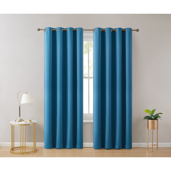 THD Lawrence 100% Blackout Thermal Grommet Window Curtain Panels for Bedroom and Living Room - Total Privacy and Energy Efficiency - Set of 2
