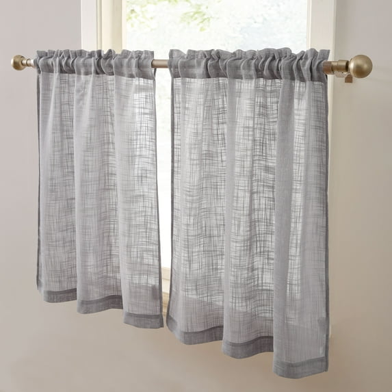 THD Lynda Faux Linen Textured Semi Sheer Light Filtering Rod Pocket Short Thick Cafe Curtain Tiers, Pair