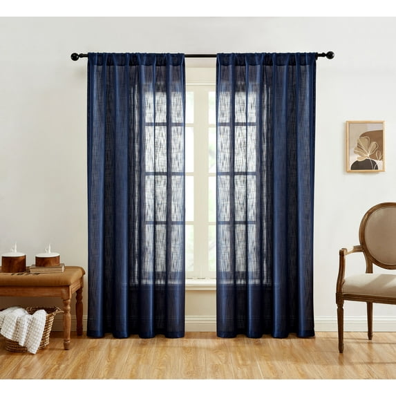 THD Lynda Faux Linen Textured Semi Sheer Window Rod Pocket Thick Curtains Drapery Panels, Pair