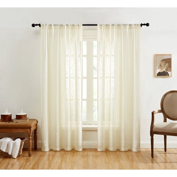 THD Lynda Faux Linen Textured Semi Sheer Window Rod Pocket Thick Curtains Drapery Panels, Pair