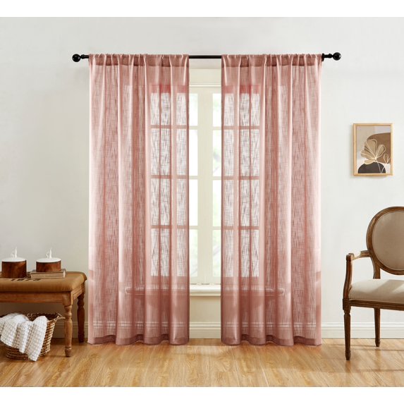 THD Lynda Faux Linen Textured Semi Sheer Light Filtering Window Rod Pocket Thick Drapery Panels Curtains for Bedroom & Living Room, Pair