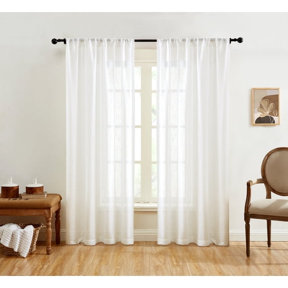 THD Lynda Faux Linen Textured Semi Sheer Light Filtering Window Rod Pocket Thick Drapery Panels Curtains for Bedroom & Living Room, Pair