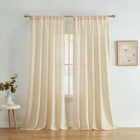 THD Lynda Faux Linen Textured Semi Sheer Light Filtering Window Rod Pocket Thick Drapery Panels Curtains for Bedroom & Living Room, Pair