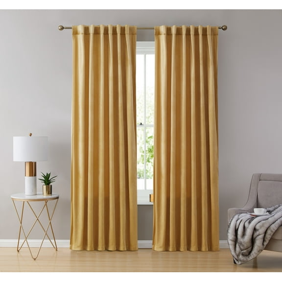 THD Maria Velvet Back Tab Rod Pocket Window Treatment Curtain Panels - Set of 2
