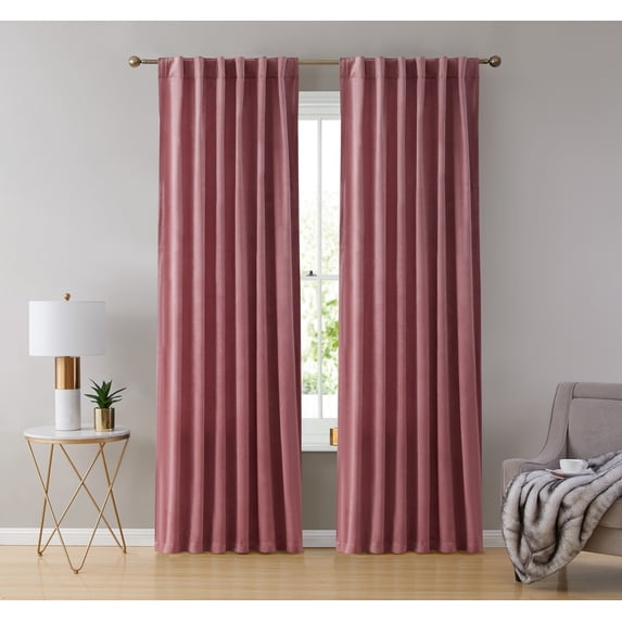 THD Maria Premium Soft Velvet Back Tab Rod Pocket Window Treatment Curtains for Bedroom & Living Room - Set of 2