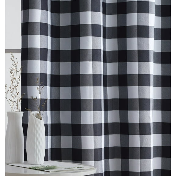 THD Meadow Buffalo 100% Complete Blackout Thermal Insulated Energy Savings Grommet Curtain Panels, Pair