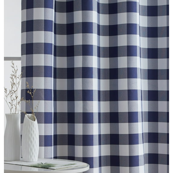 THD Meadow Buffalo 100% Complete Blackout Thermal Insulated Energy Savings Grommet Curtain Panels, Pair