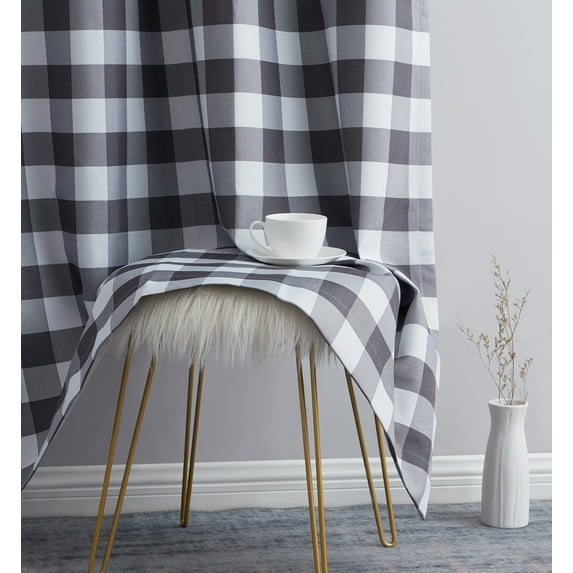 THD Meadow Buffalo 100% Complete Blackout Thermal Insulated Energy Savings Heat/Cold Blocking Short Grommet Curtain Drapery Panels for Bedroom & Living Room, Set of 2