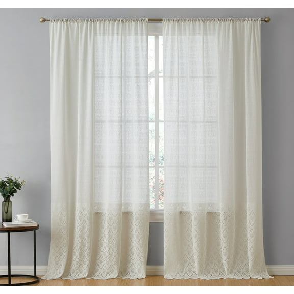 THD Mona Macrame Lace Sheer Rod Pocket Window Treatment Curtain Panels - Set of 2