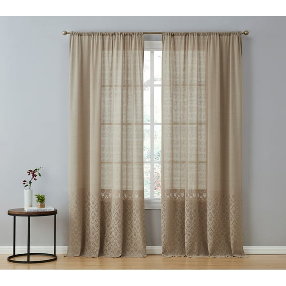 THD Mona Macrame Lace Sheer Rod Pocket Window Treatment Curtain Panels - Set of 2