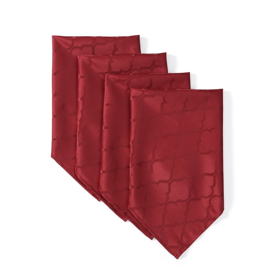 THD Monie Burgundy Square Napkins, Elegant Jacquard Fabric Dining Napkins, Advanced Water Resistance, Geometric Lattice Pattern - Burgundy (Set of 4, 20 x 20 inch)