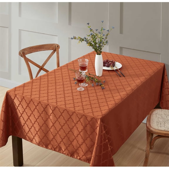 THD Monie Lattice Fabric Tablecloth, Jacquard Fabric Table Cloth for Rectangle Table Advanced Water & Fade Resistance 57 W x 104 L - Rust