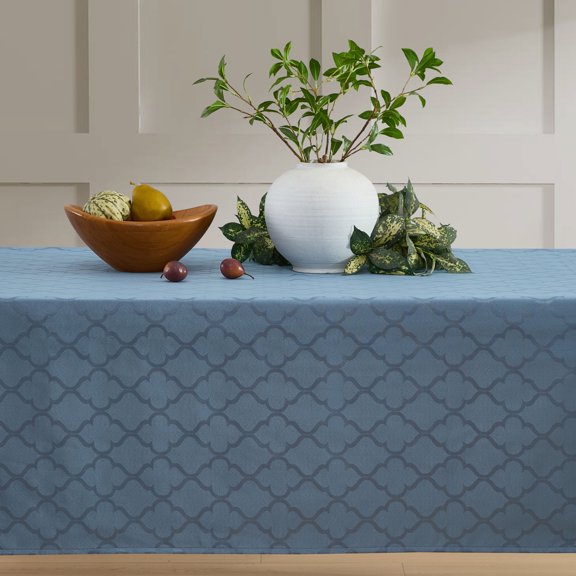 THD Monie Lattice Fabric Tablecloth, Jacquard Fabric Table Cloth for Rectangle Table Advanced Water & Fade Resistance 57 W x 84 L - Blue