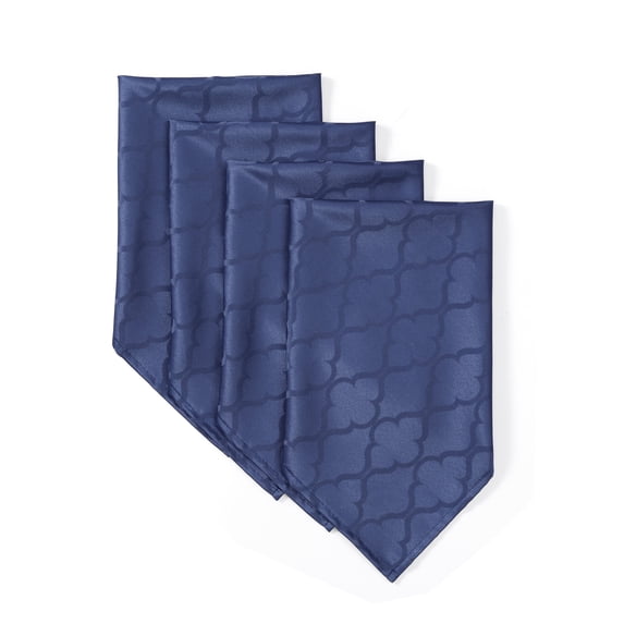 THD Monie Navy Square Napkins, Elegant Jacquard Fabric Dining Napkins, Advanced Water Resistance, Geometric Lattice Pattern - Navy (Set of 4, 20 x 20 inch)