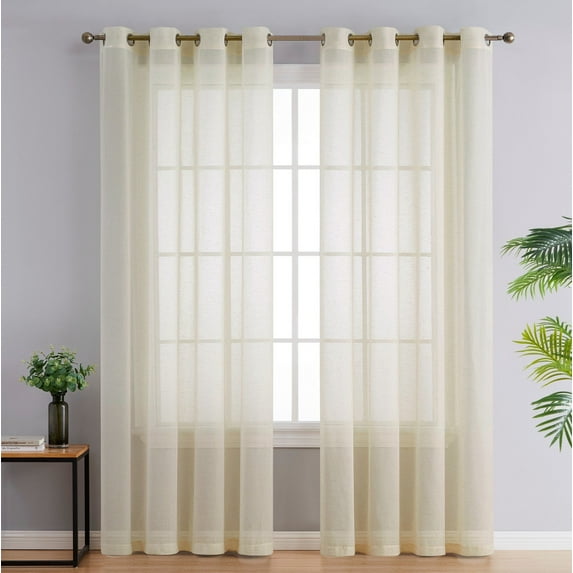 THD Natalie Faux Linen Semi Sheer Privacy Sun Light Filtering Grommet Window Panels, Pair