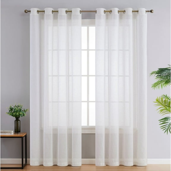THD Natalie Faux Linen Semi Sheer Privacy Sun Light Filtering Grommet Window Panels, Pair