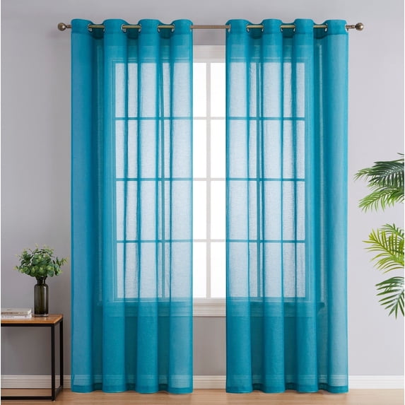 THD Natalie Faux Linen Semi Sheer Privacy Sun Light Filtering Grommet Window Panels, Pair
