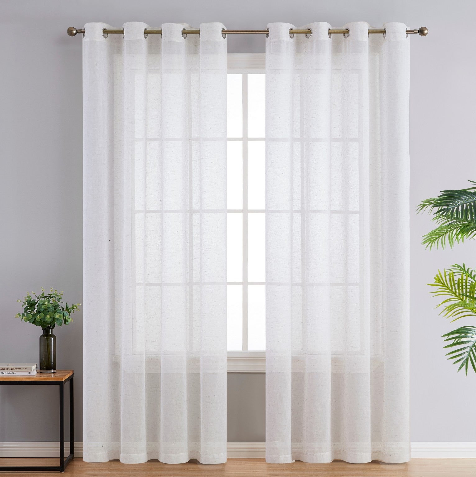 THD Natalie Faux Linen Semi Sheer Privacy Sun Light Filtering Transparent Window Grommet Short