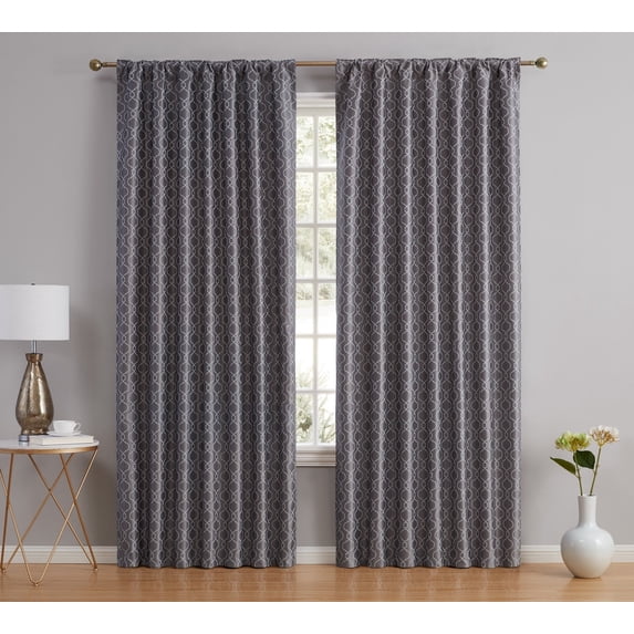 THD Riley Moroccan 100% Complete Blackout Thermal Insulated Back Tab Rod Pocket Curtain Panels, Pair