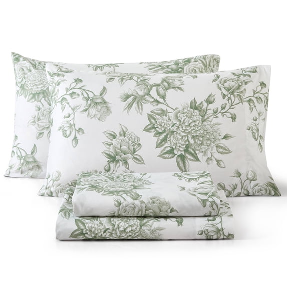 THD Rose Toile Floral Bed Sheets - 3 Piece Bed Sheet Set - Wrinkle Resistant & Ultra Soft - Fits Mattresses up to 15 Inches Deep